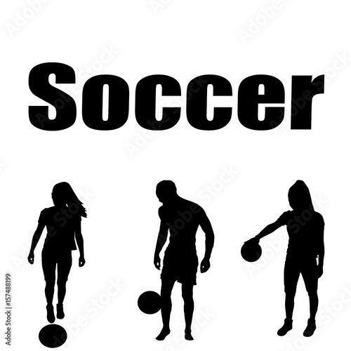 Silhouette of a girl and man play soccer