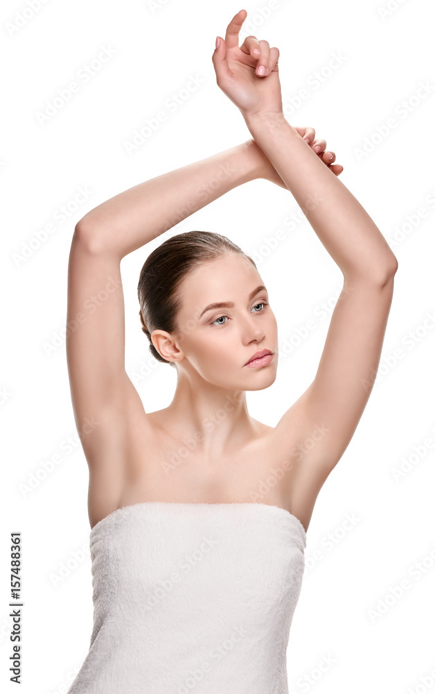 Woman raising hands