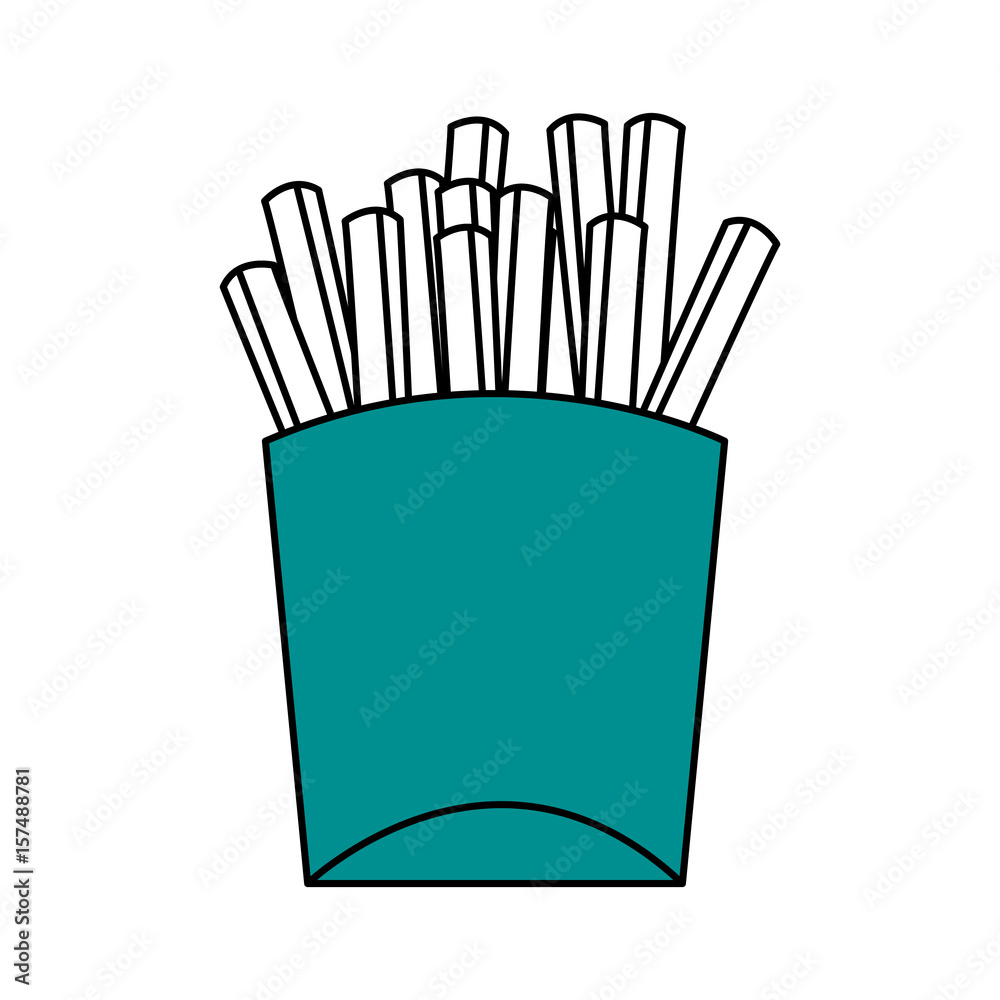 Flat line french fries over white background. Vector illustration.
