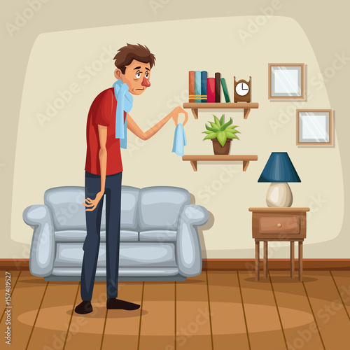 background living room home with sickness people vector illustration