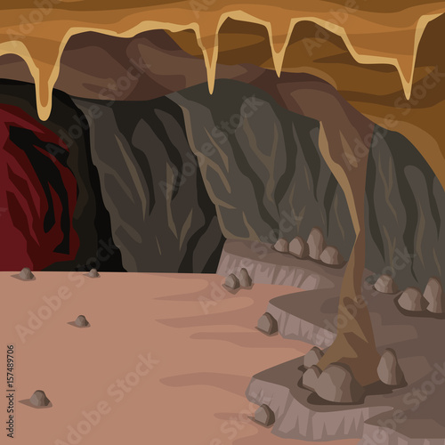 Cave interior background in deep mountain vector illustration