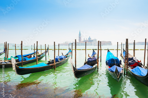 Gondolas on Grand canal in Venice  Italy.