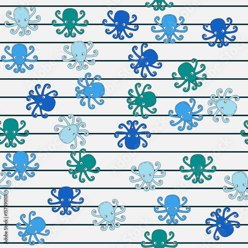 Wallpaper Mural Funny colorful octopus. Children's pattern. Seamless pattern background for textile or book covers, construction, wallpaper, print, gift wrapping and scrapbooking. Torontodigital.ca