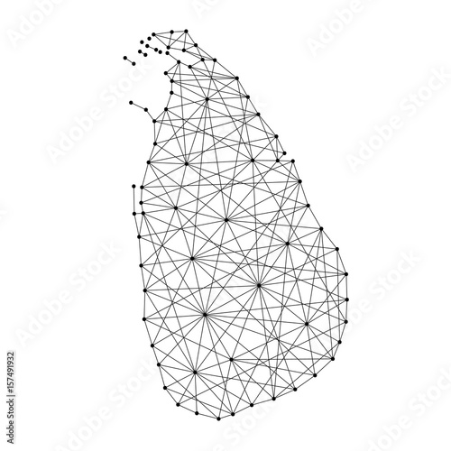 Map of Sri Lanka from polygonal black lines and dots of vector illustration