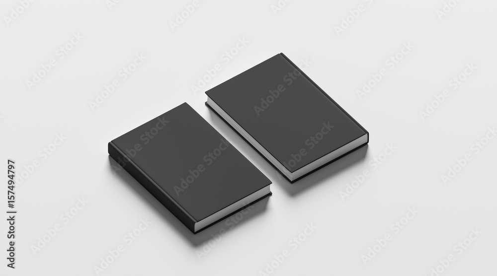 Blank black hardcover books mock up set, front and back side view, 3d rendering. Empty notebook cover mockups, isolated. Bookstore branding template. Plain textbook with clear binding. Booklet above Blank black hardcover books mock up set, front and back side view, 3d rendering. Empty notebook cover mockups, isolated. Bookstore branding template. Plain textbook with clear binding. Booklet above