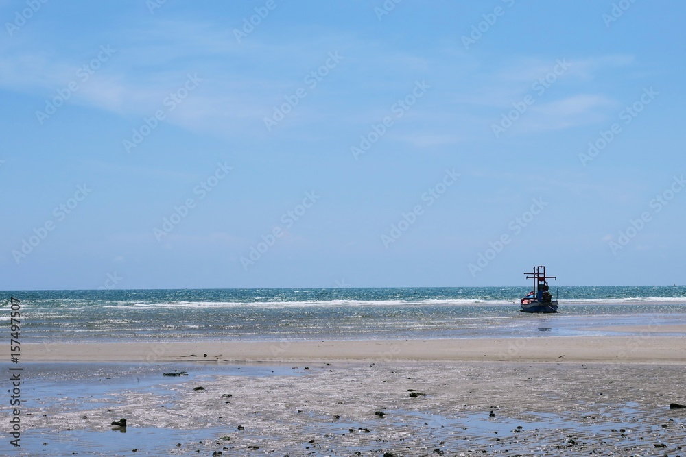 Fishing boat and blue sky ocean view coastline nature landscape