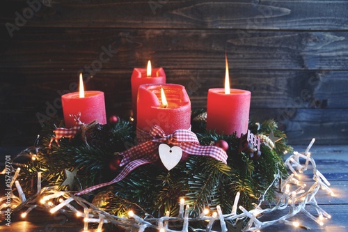 Grußkarte - Adventskranz ro...