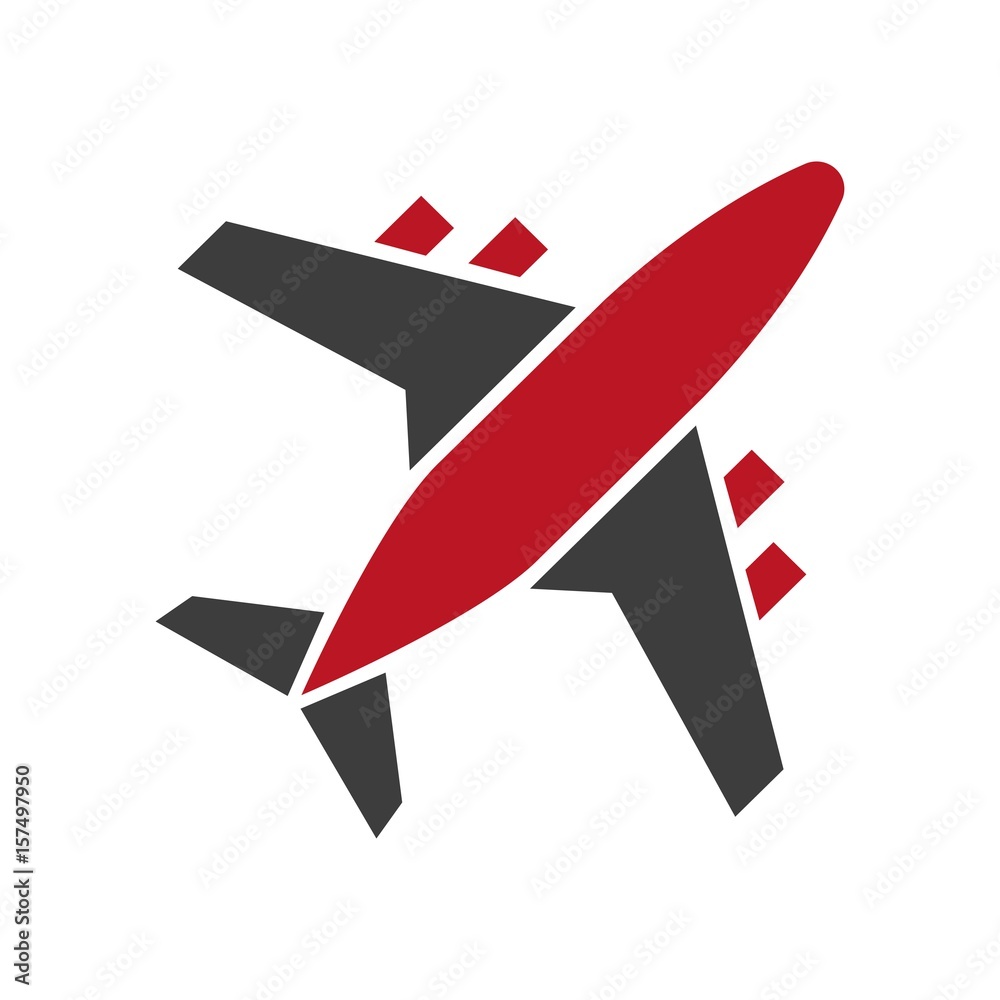 Plane icon in red and black colors isolated on white Plane icon in red and black colors isolated on white