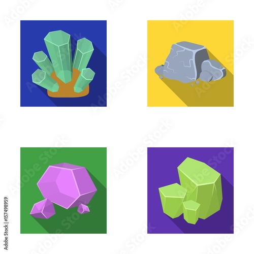 Crystals, iron ore. Precious minerals and a jeweler set collection icons in flat style vector symbol stock illustration web.