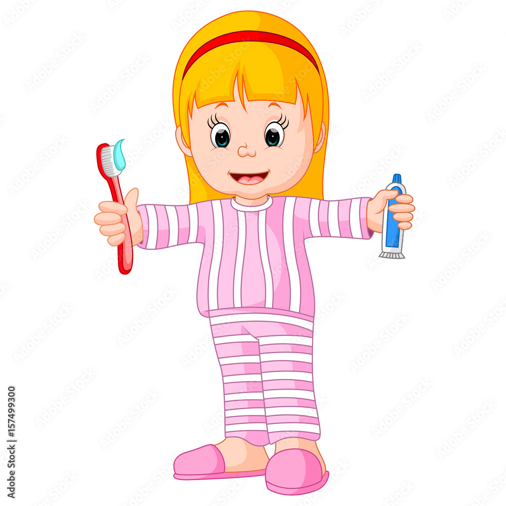 Cartoon A Young Girl Brushing Her Tooth Cartoon A Young Girl Brushing Her Tooth