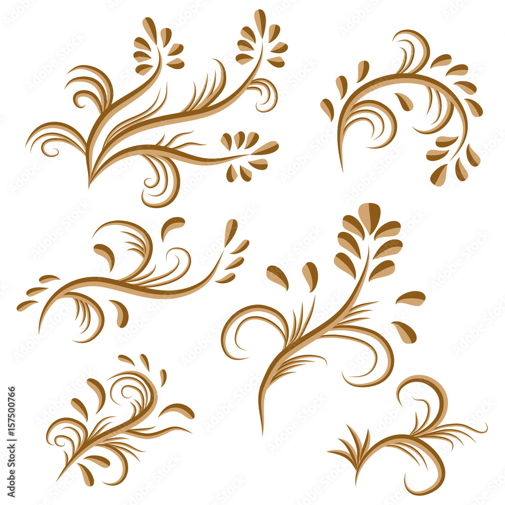 Set of floral pattern elements. Vector illustration