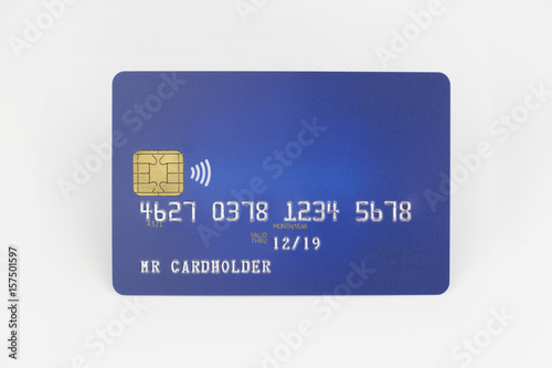 Blank blue credit card isolated on white background