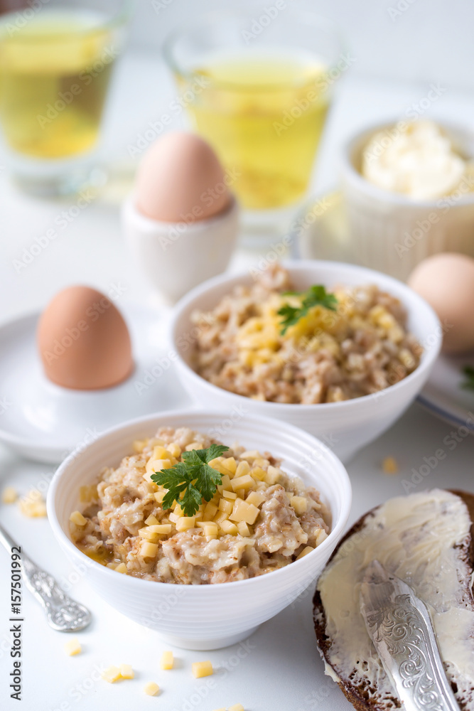 Oatmeal with butter and cheese