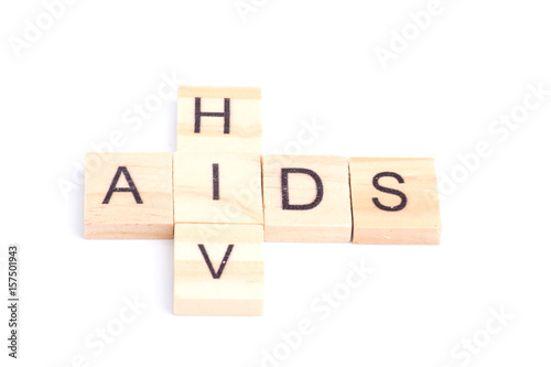 HIV and AIDS word on square tile concept isolated on white background