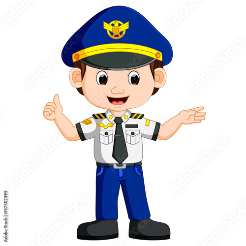 cute happy airplane pilot waving