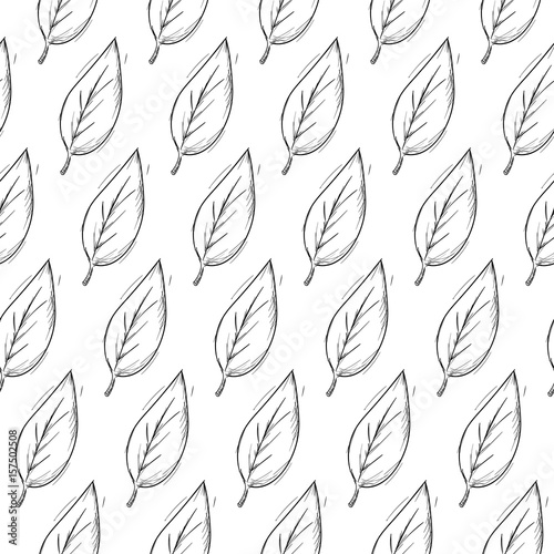 Seamless Pattern Of  Leaves Hand Drawn Sketch Outline