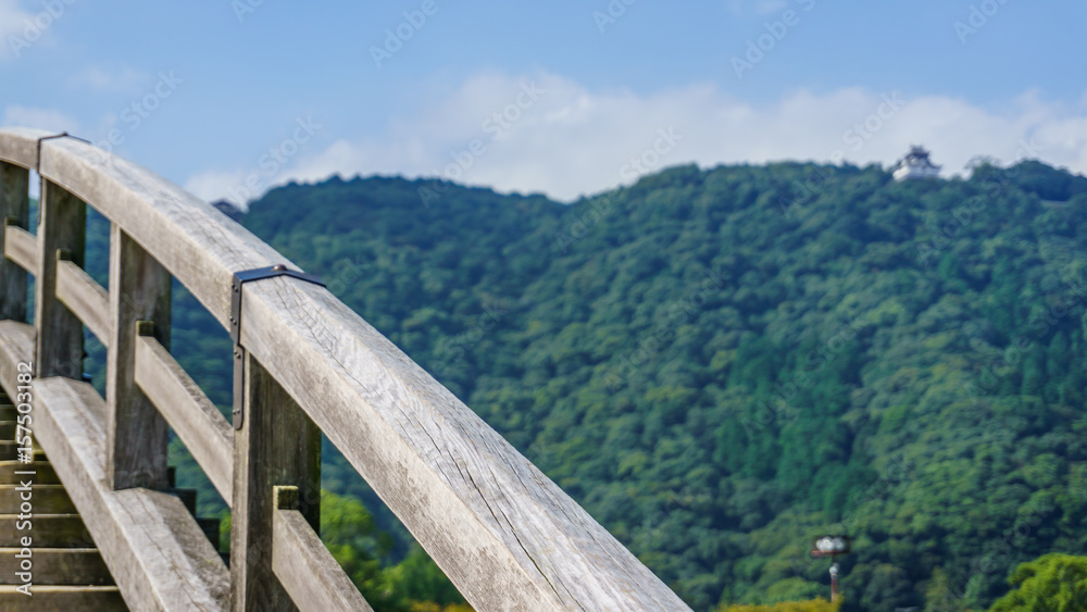 View Of Iwakuni Castle From Kintai Bridge In Iwakuni, Japan. View Of Iwakuni Castle From Kintai Bridge In Iwakuni, Japan.