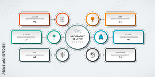 Infographic flow chart with 6 options. Modern minimalistic vector template that can be used as diagram, graph, table, workflow layout for web, report, business presentation