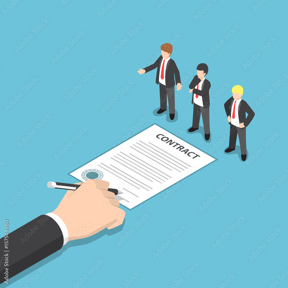 Isometric Hand Signing Contract in front of CEO Isometric Hand Signing Contract in front of CEO