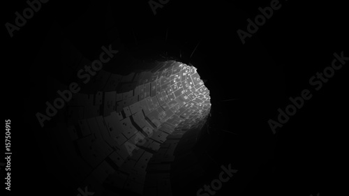 Digital network tunnel abstract background, black and white theme