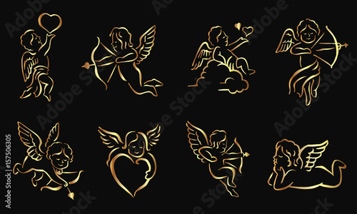 Romantic Gold Cupid Valentine Silhouette Symbol