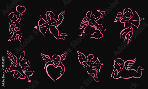 Romantic Pink Neon Cupid Valentine Silhouette Symbol