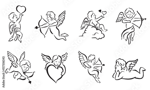 Romantic Black Cupid Tattoo Symbol © naulicreative