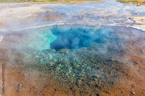 Blue pool at the Haukadalur geothermal area in Iceland