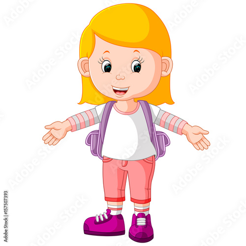 Cute girl go to school cartoon