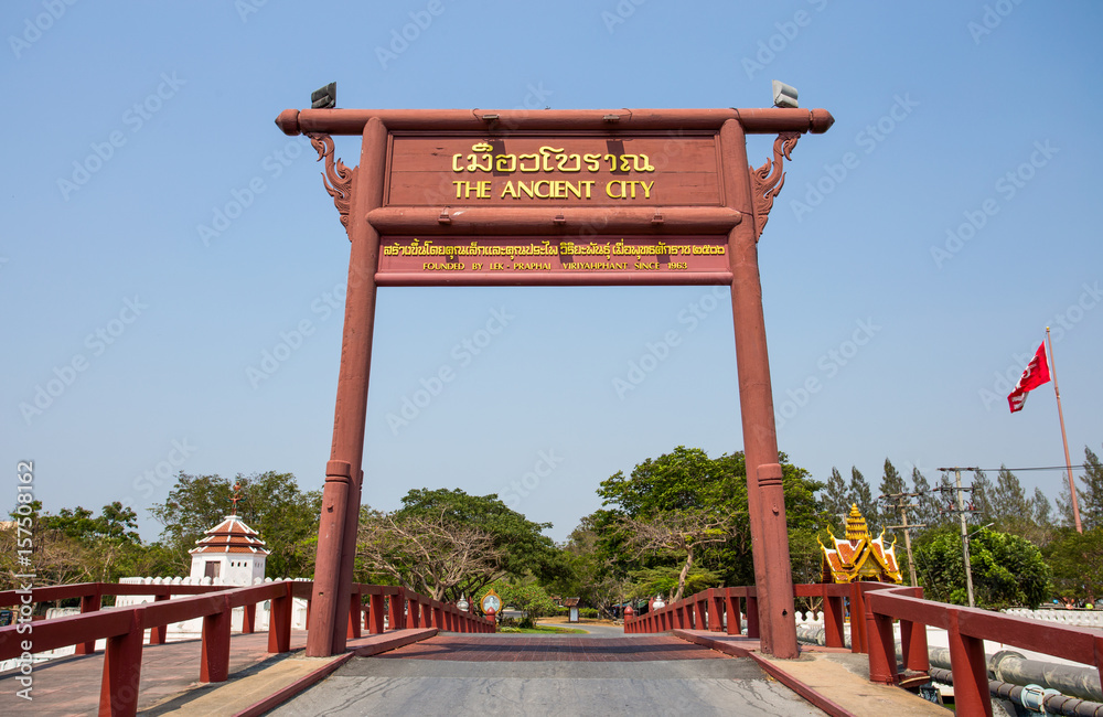 SAMUT PRAKAN, THAILAND, MARCH, 6, 2017 - The signboard the Ancient City Park, Muang Boran, Samut Prakan province, Thailand SAMUT PRAKAN, THAILAND, MARCH, 6, 2017 - The signboard the Ancient City Park, Muang Boran, Samut Prakan province, Thailand
