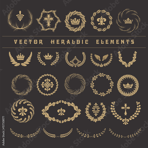 Set laurel wreath - symbol of victory and achievement. Vector heraldic elements.