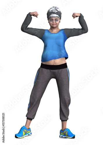 3D Rendering Senior Woman on White