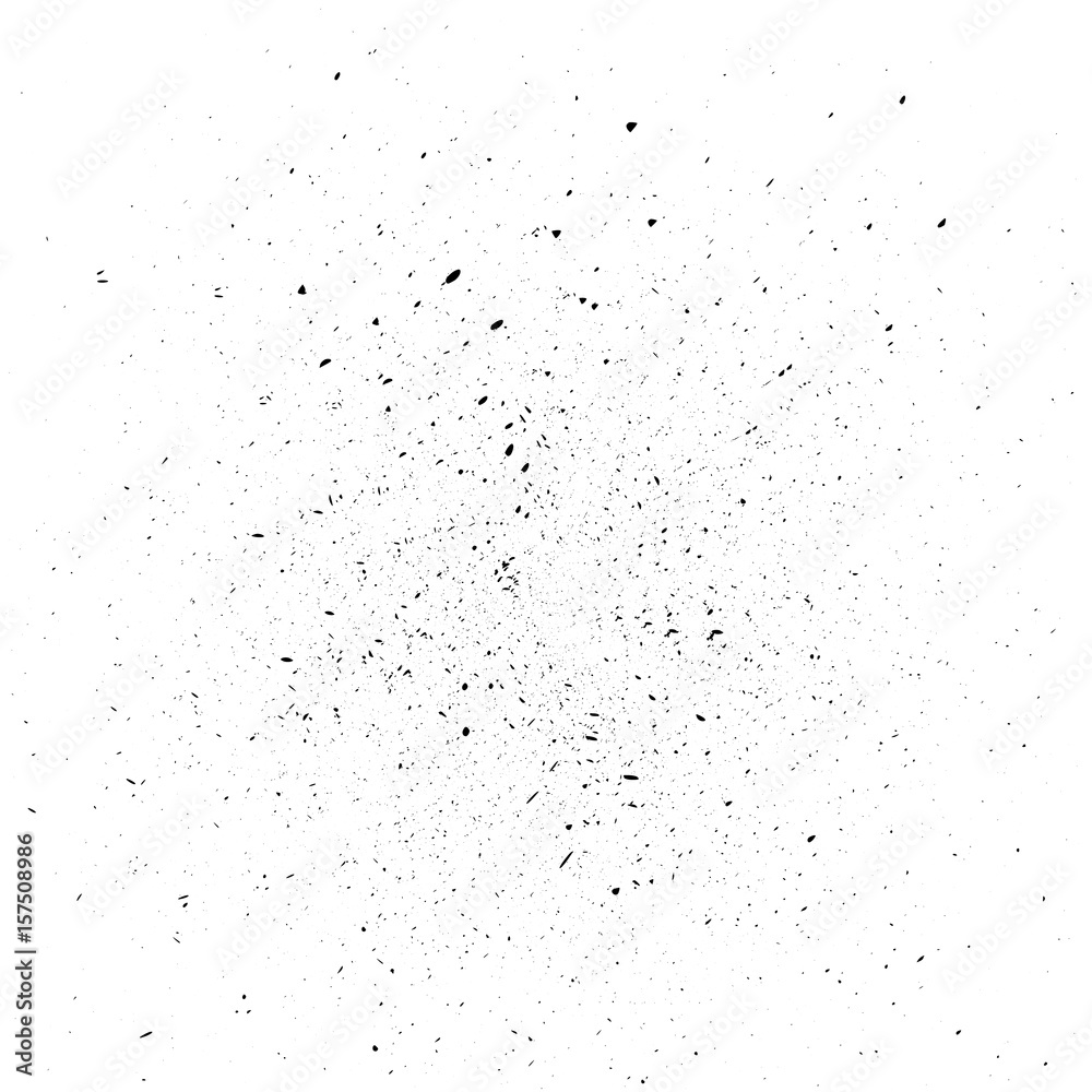 Black dust isolated on white background. Template for projects. Small particles fly and swirl