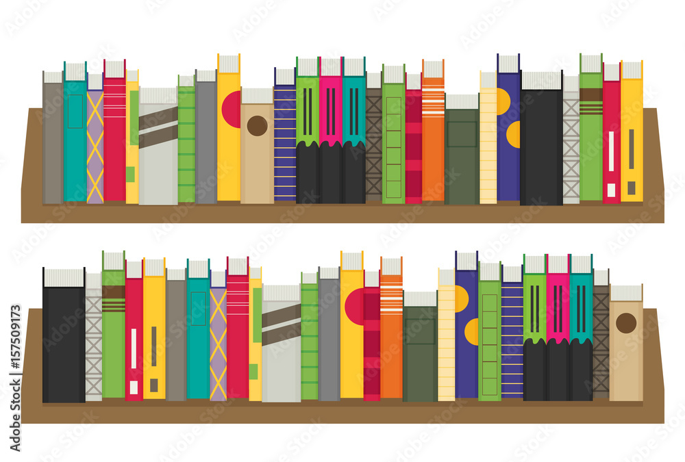 Naklejka premium Flat bookshelf. Vector illustration. Modern design
