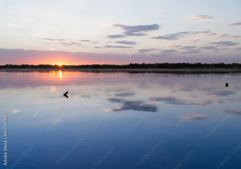 sunset on the lake as a backdrop