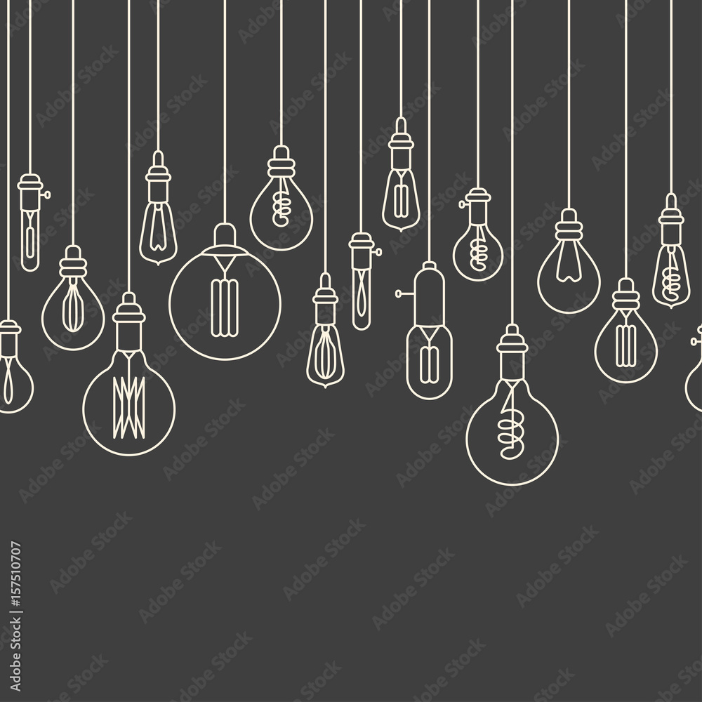 Seamless border made of retro stylized linear electric bulbs Seamless border made of retro stylized linear electric bulbs