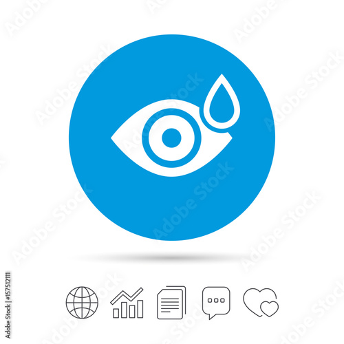Eye with water drop sign. Drip into the eyes.