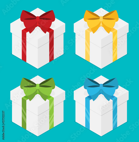 Vector illustration present boxes set with ribbons isometric