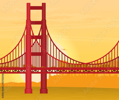 Golden Gate Bridge illustration flat vector.