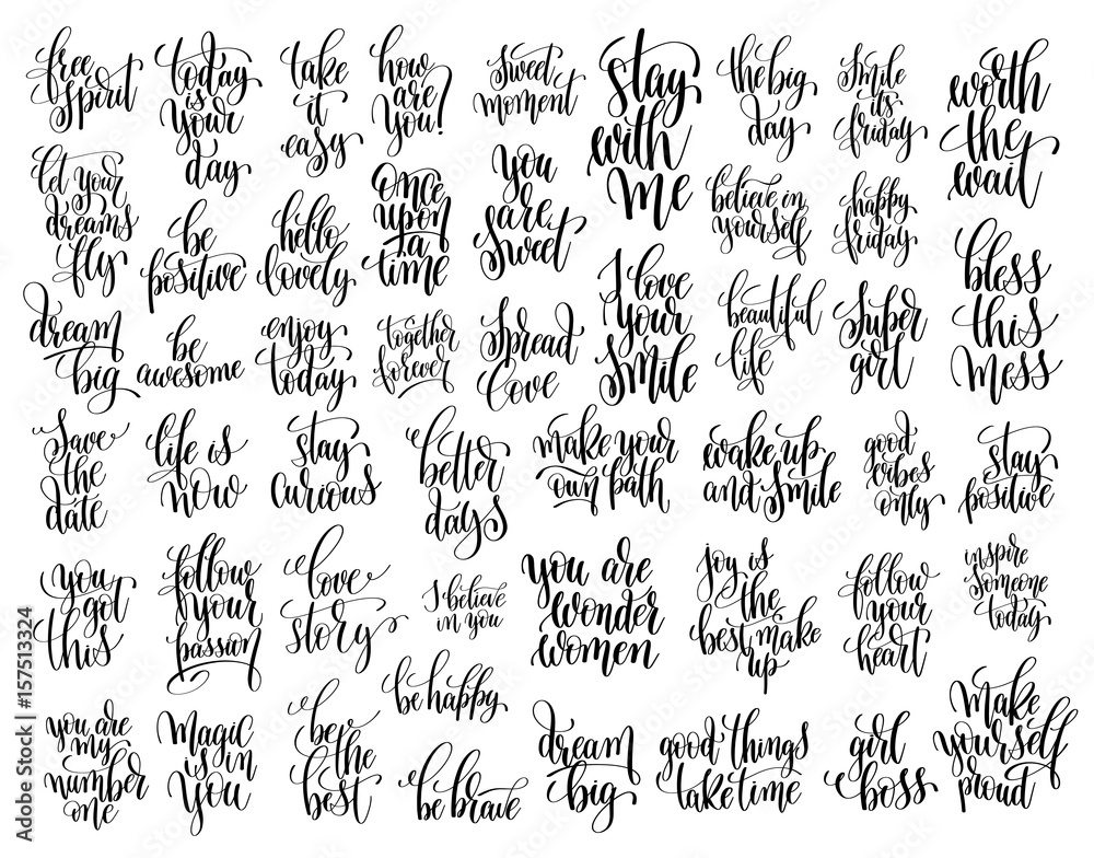 set of 50 hand written lettering motivational quotes