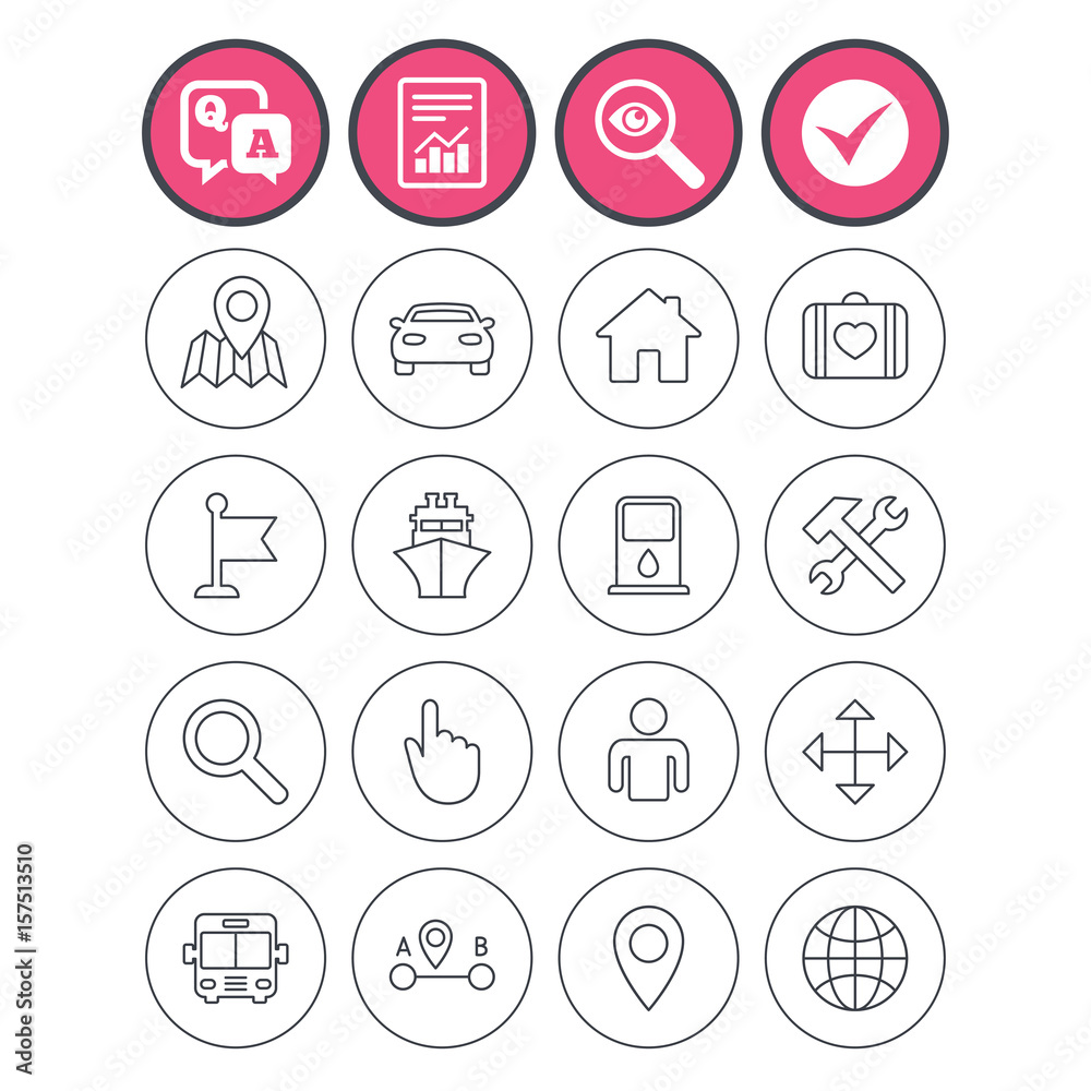 GPS navigation icon. Car, Bus and Ship transport. GPS navigation icon. Car, Bus and Ship transport.