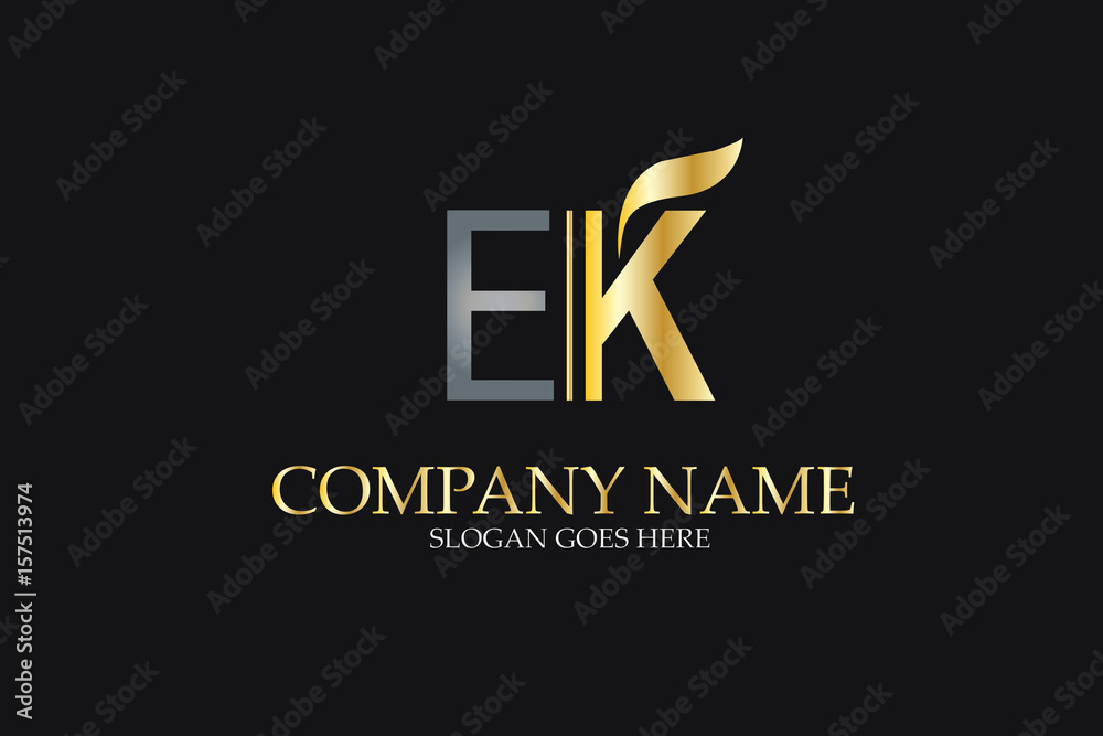 EK Letter Logo Design in Golden and Metal Color