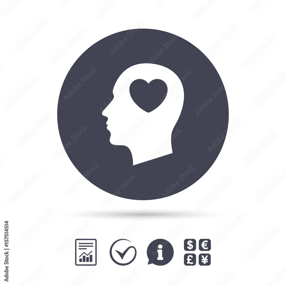 Head with heart sign icon. Male human head. Head with heart sign icon. Male human head.