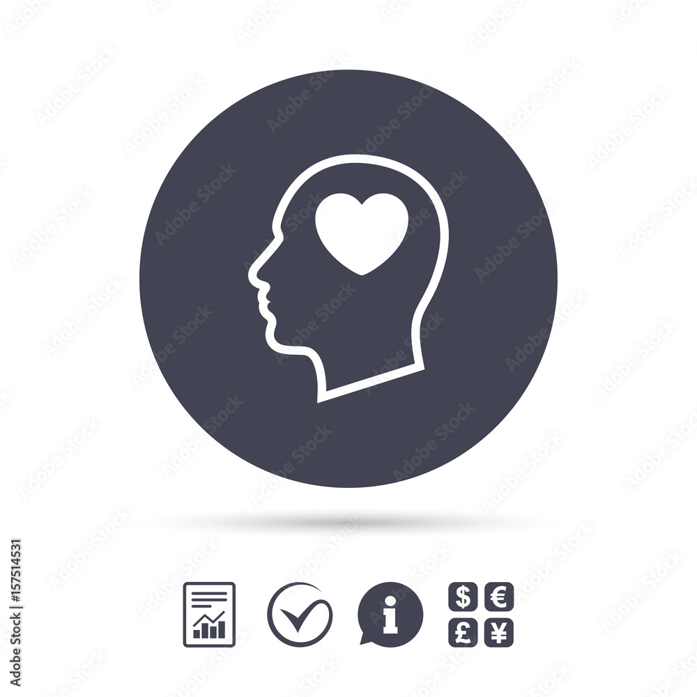 Head with heart sign icon. Male human head. Head with heart sign icon. Male human head.