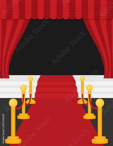 A stage with a red carpet illustration. Flat vector.