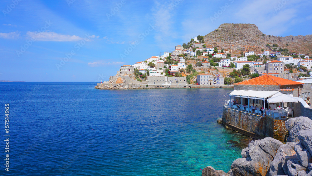 Obraz premium Photo of picturesque island of Hydra on a spring morning, Saronic Gulf, Greece