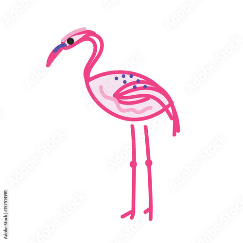 Pink flamingo doodle sketch style isolated on white.