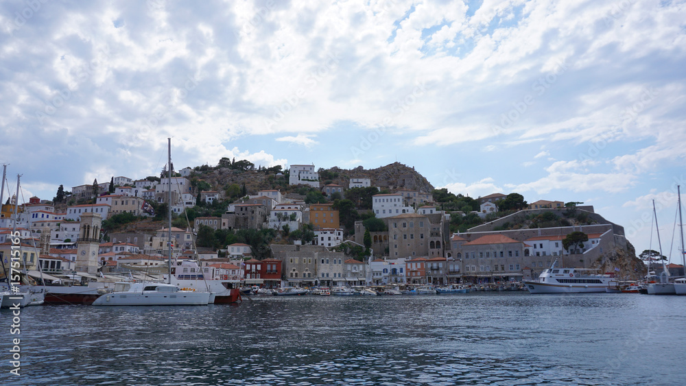 Naklejka premium Photo of picturesque island of Hydra on a spring morning, Saronic Gulf, Greece