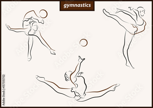 Set of a vector illustration shows a gymnast performs acrobatic moves. Sport. Gymnastics