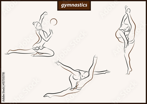 Set of a vector illustration shows a gymnast performs acrobatic moves. Sport. Gymnastics